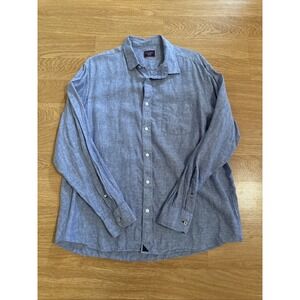 UNTUCKit 100% Linen Shirt Men's Blue XXL Vin Santo‎ Wrinkle-Resistant Pocket EUC